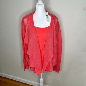 Eileen Fisher Organic Linen Knit Drape Front Cardigan & Tank Watermelon Size Lg
